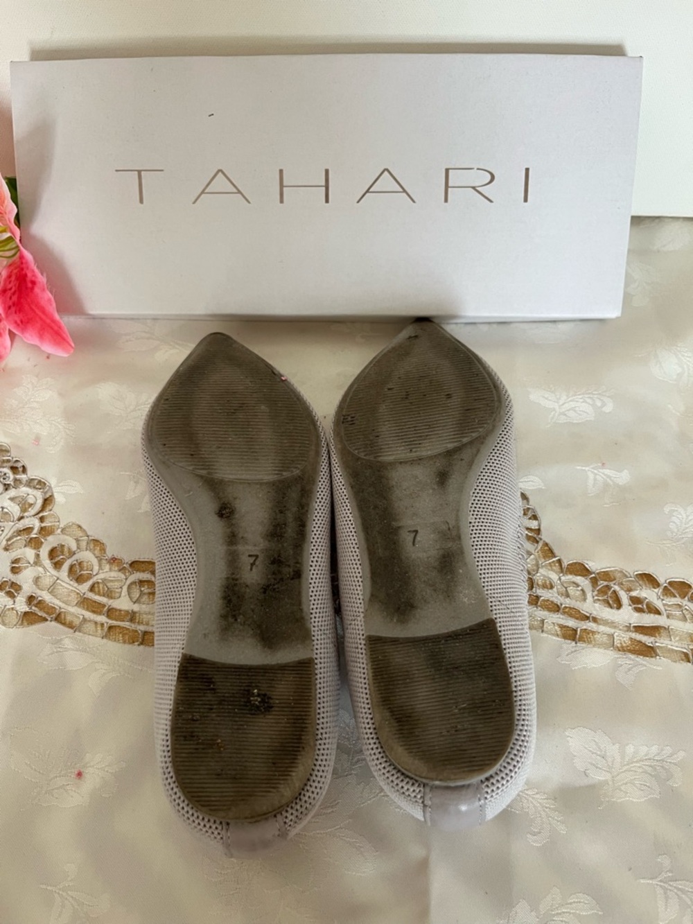 Tahari Pointed Bow Knit Flats in Taupe - Picture 5 of 5